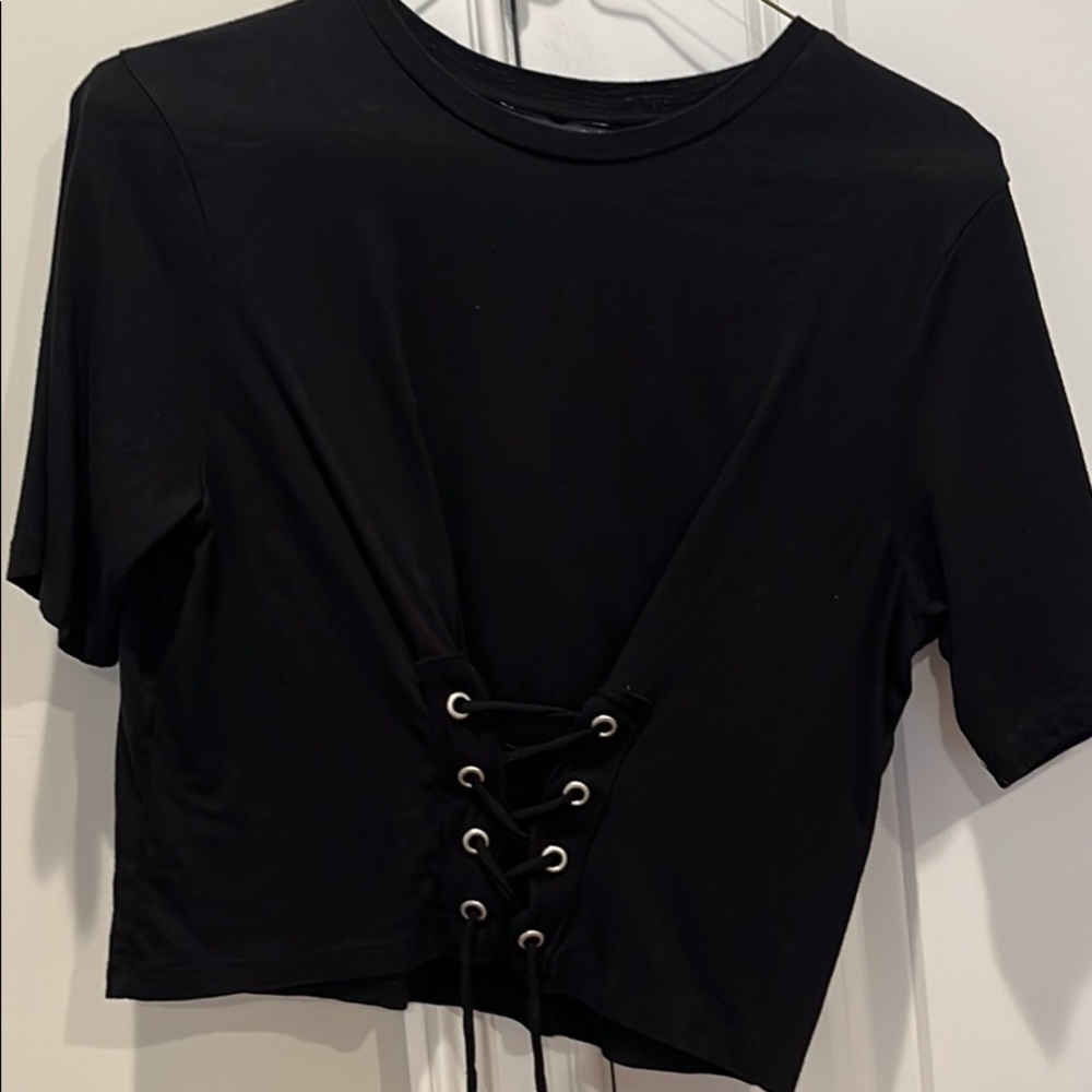 Zara Lace-up Black Tee